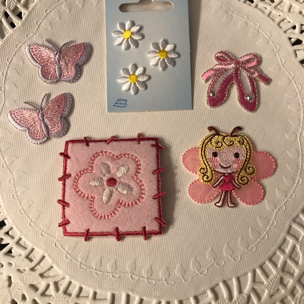 Charming Pink and White Kids Embroidered Patch Set